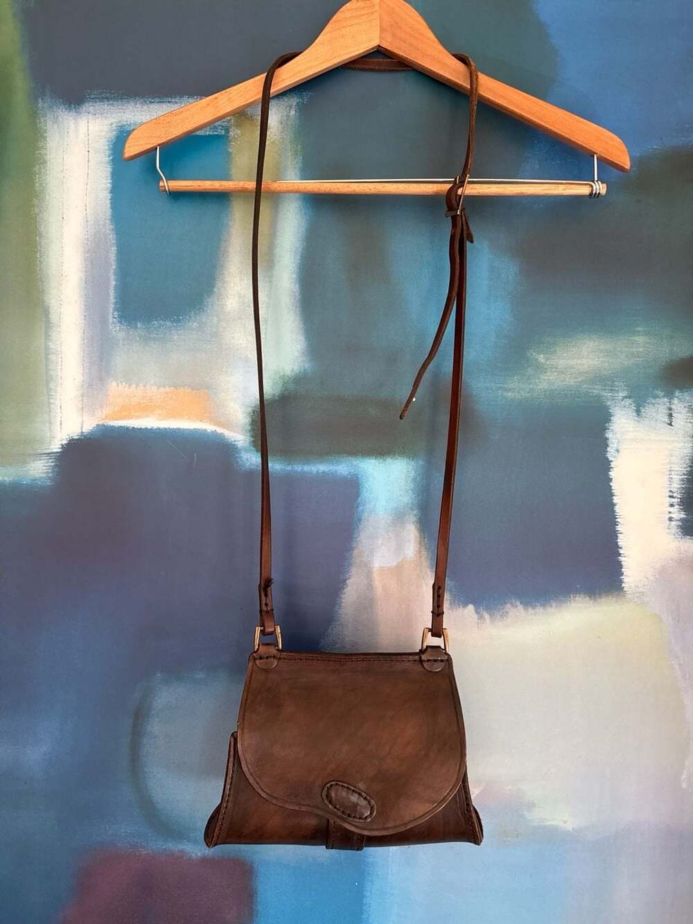 Vintage The Bridge Brown Leather Crossbody Saddle Bag Made in Italy